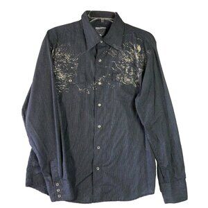 Machine Mens Size M Long Sleeve Gray Pearl Button Up Front Bleached Design Shirt